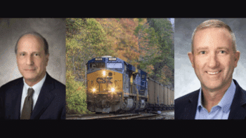 CSX’s Nathan Goldman (left) and Michael Burns. (Goldman and CSX Train Photographs Courtesy of CSX; Burns Photograph Courtesy of Burns)